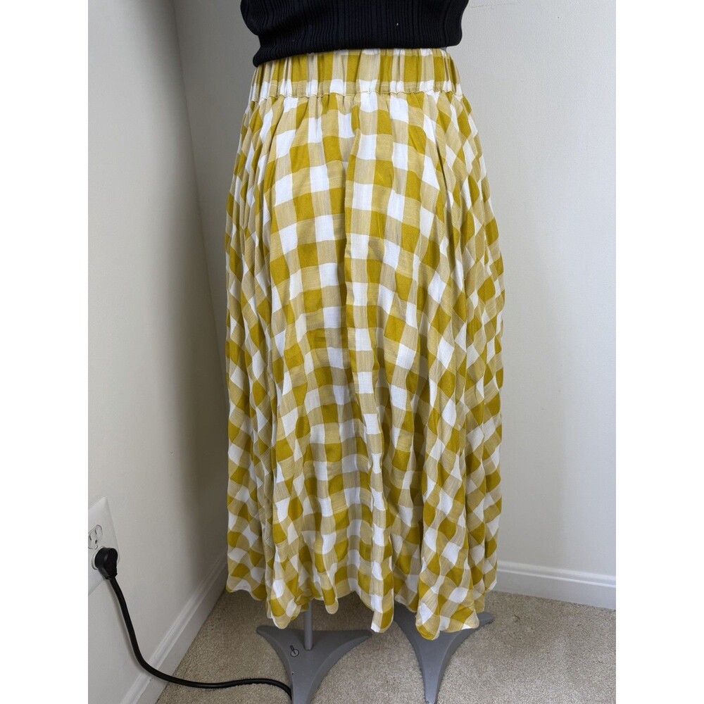 MABLE Plaid Gingham Skirt Flared Size Medium Checkered Picnic Yellow White - Picture 8 of 10